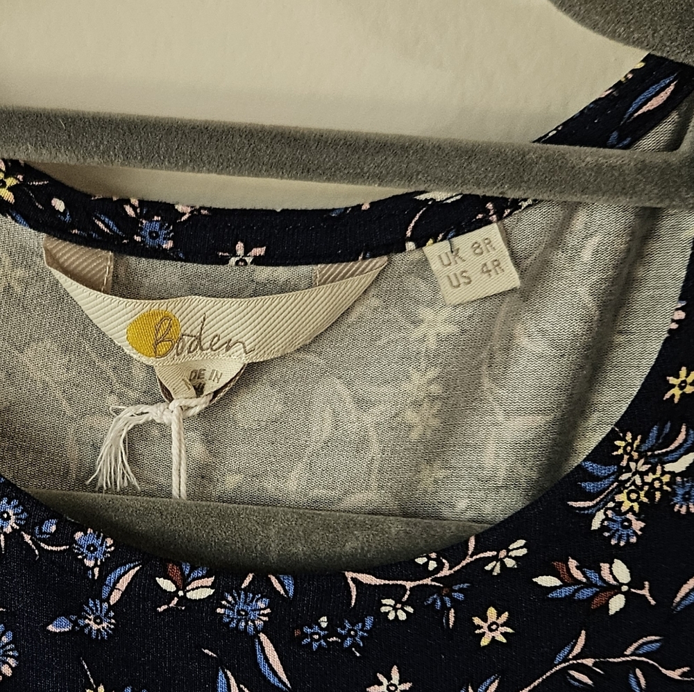 Boden Navy Ditzy Floral Longsleeve Midi Dress, NWT Size 4 Tie Waist Springy - Picture 3 of 10